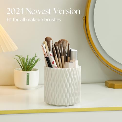 White 5-Slot Rotating Makeup Brush Organizer for Cosmetics and Lipsticks