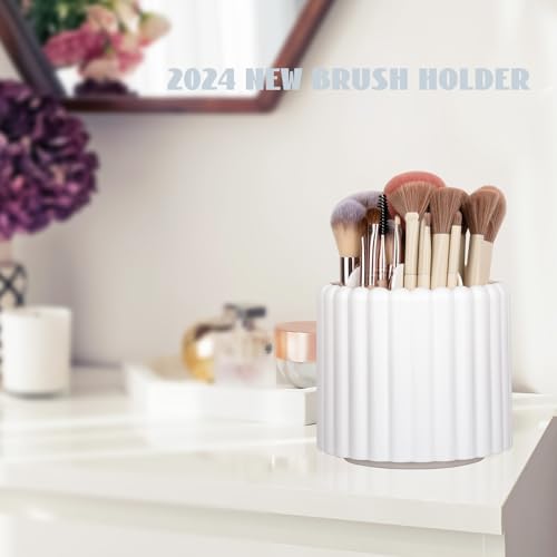 White Makeup Brush Holder with 7 Slots for Vanity and Desk