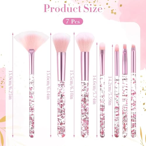PINK 7-Piece Crystal Sparkles Powder Brush Set, Makeup Brushes Fan