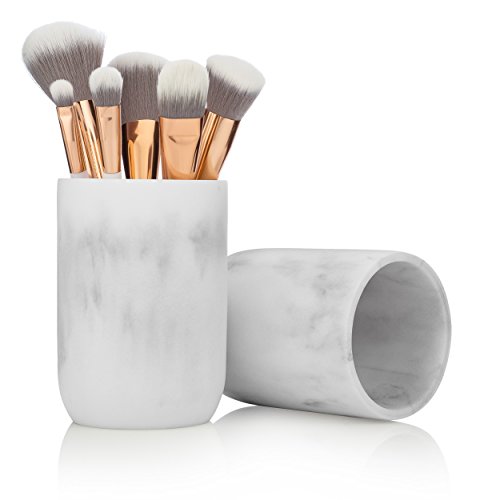 White Bathroom Tumbler Cup for Vanities, Dual-Purpose Pen and Makeup Holder