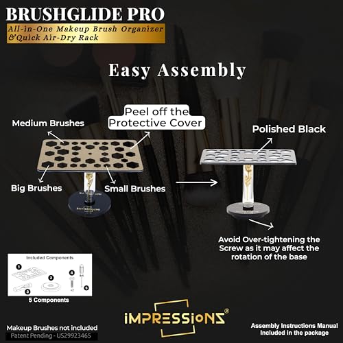 ImpressionZ 360° Rotating Makeup Brush Drying Rack 32 Slots | Acrylic Organizer | Space Saving | Durable Design