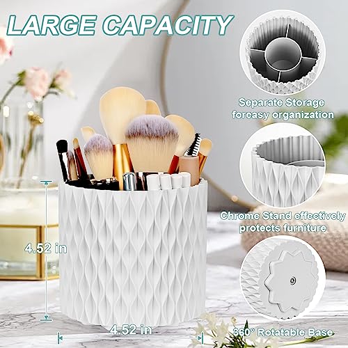 Pearl White Makeup Brush Holder for Vanity and Bathroom Countertop