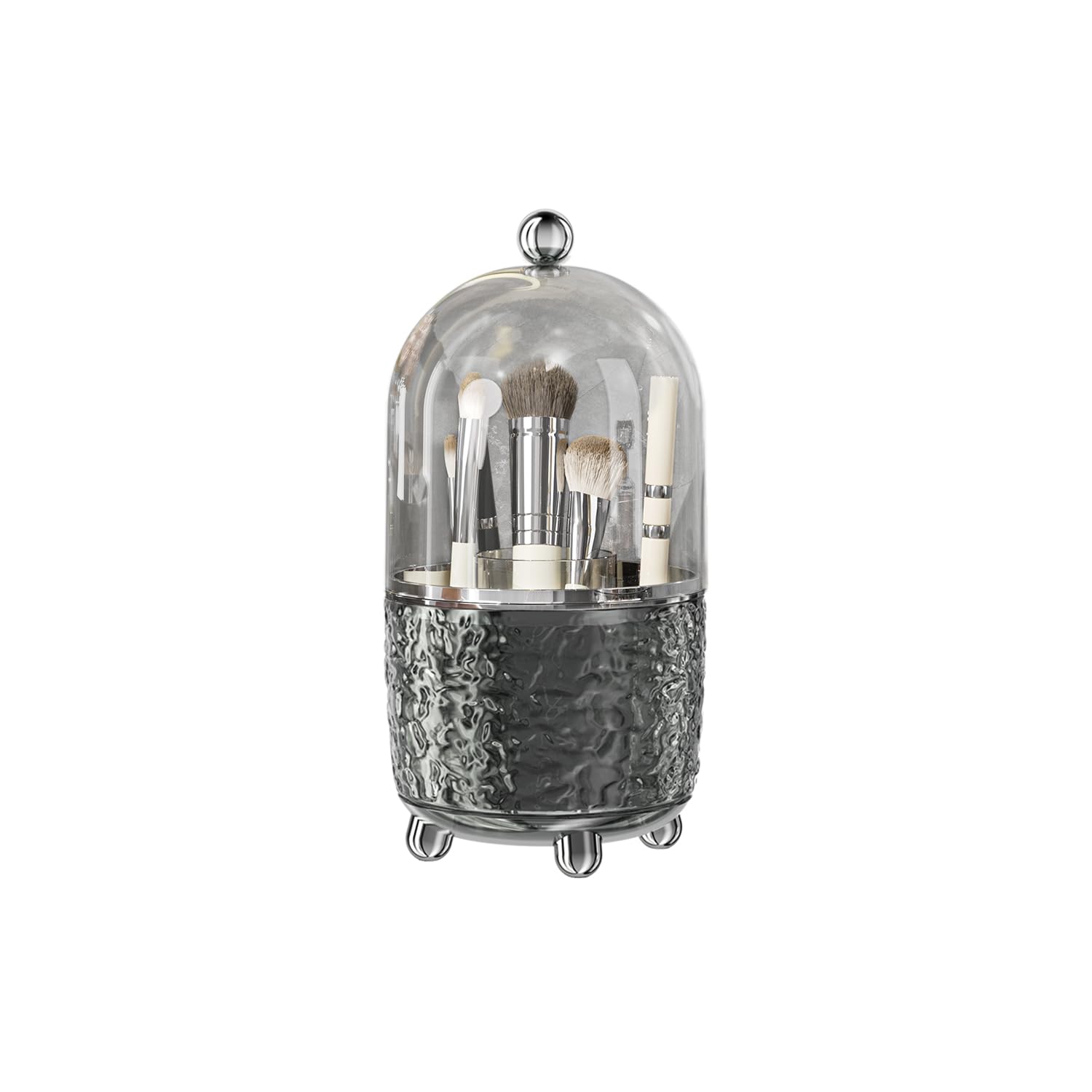 360° Rotating Makeup Brush Holder with Lid, Dustproof Organizer for Vanity (Gray)