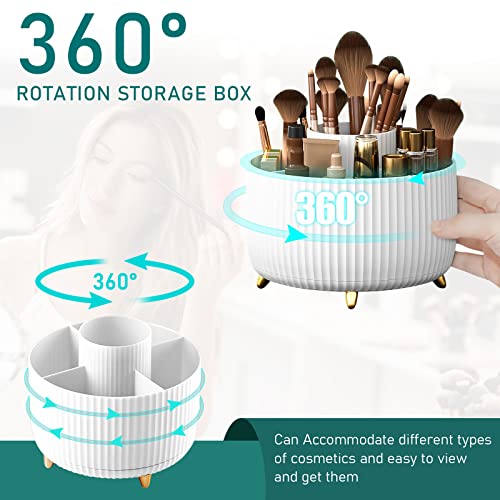 360° Rotating Makeup Brush Holder, 5 Slot White Organizer - Bathroom Vanity Desktop