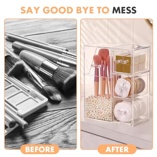 ShellKingdom Clear Makeup Brush Holder with Drawer for Storage and Organizer