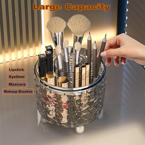 360 Rotating Makeup Brush Holder with Lid, Dustproof Storage for Bathroom (Clear)