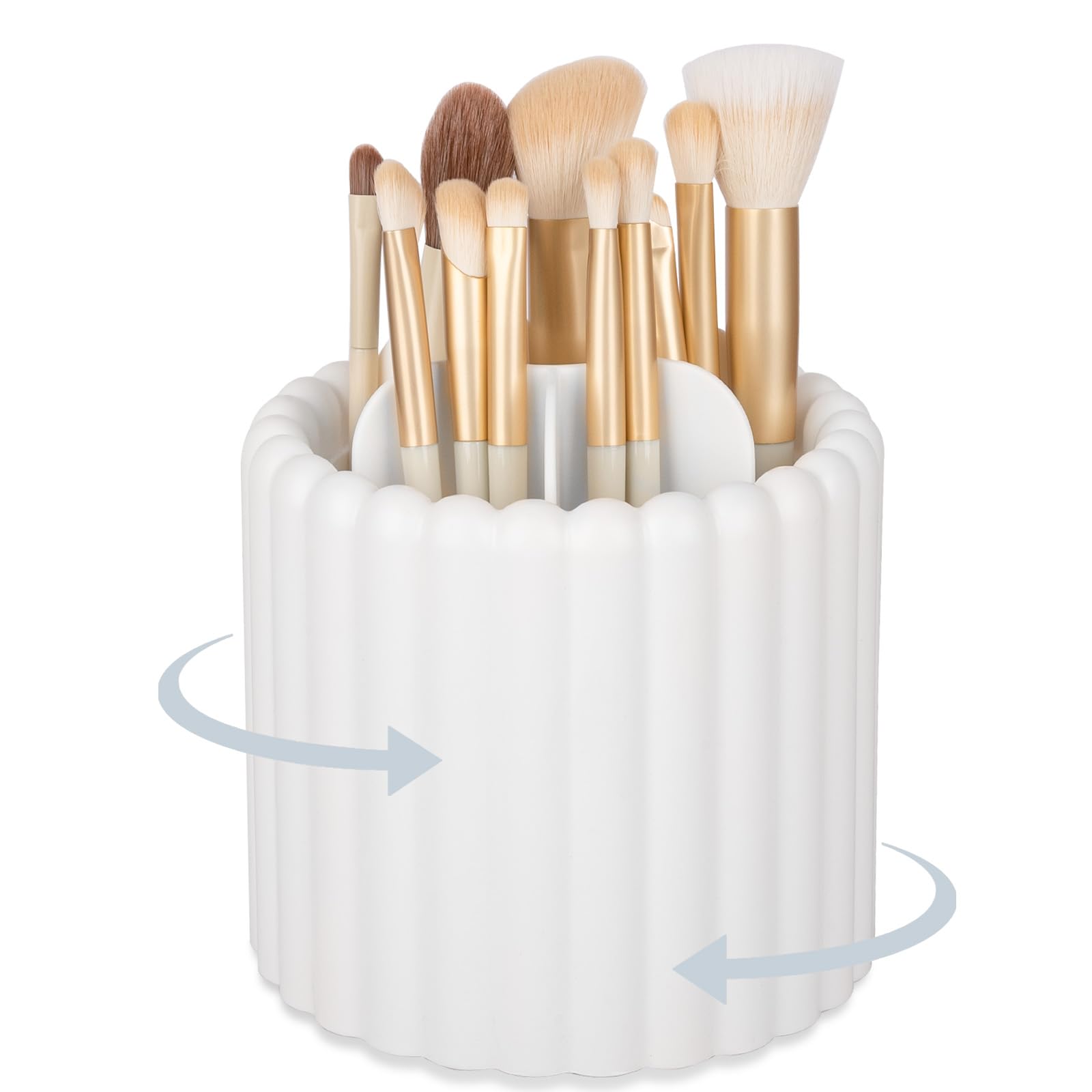White Makeup Brush Holder with 7 Slots for Vanity and Desk