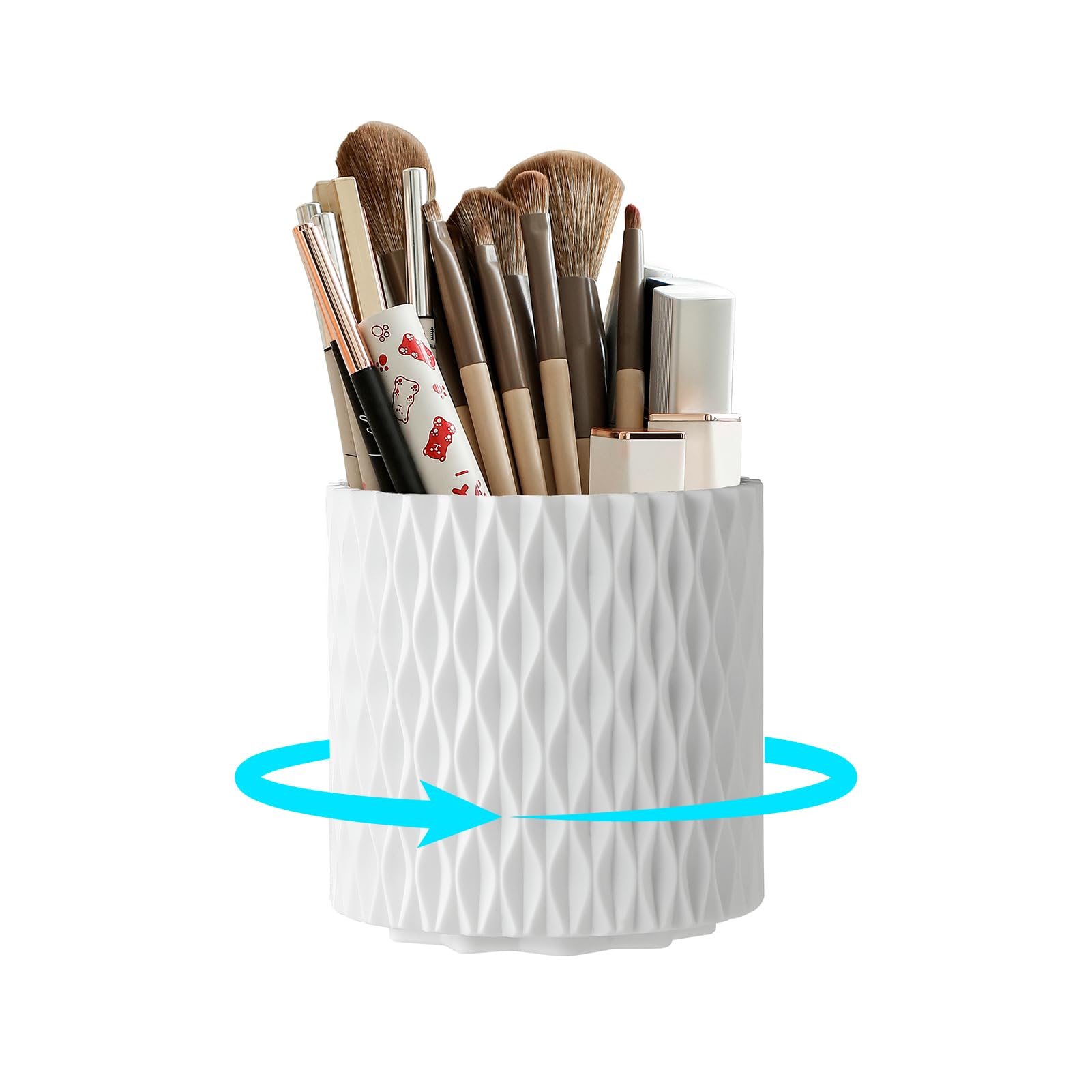 White 5-Slot Rotating Makeup Brush Organizer for Cosmetics and Lipsticks