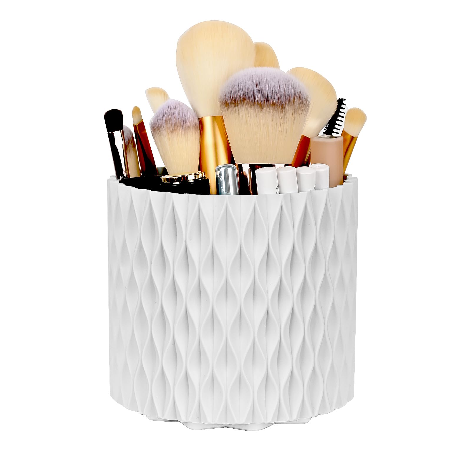Pearl White Makeup Brush Holder for Vanity and Bathroom Countertop