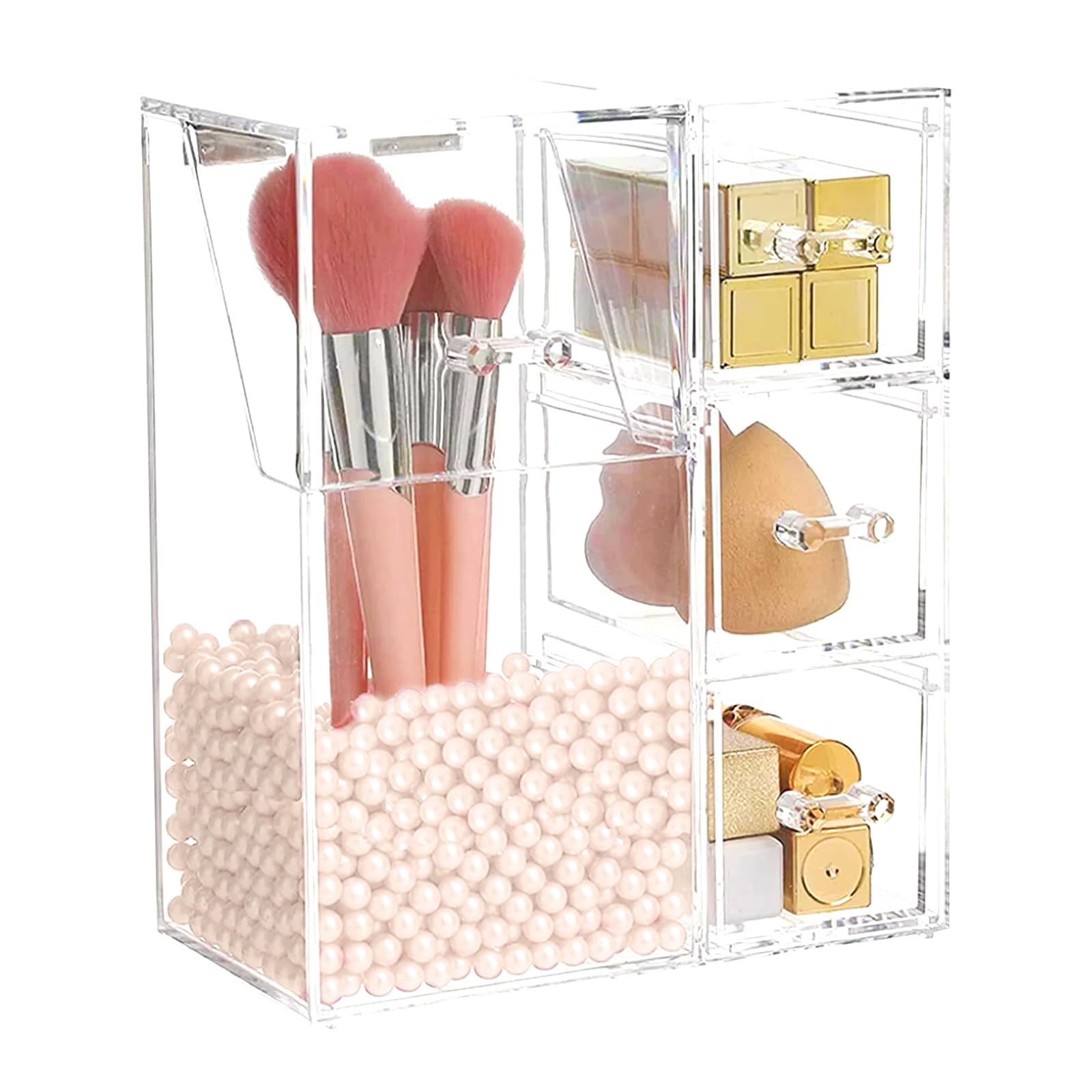 ShellKingdom Clear Makeup Brush Holder with Drawer for Storage and Organizer