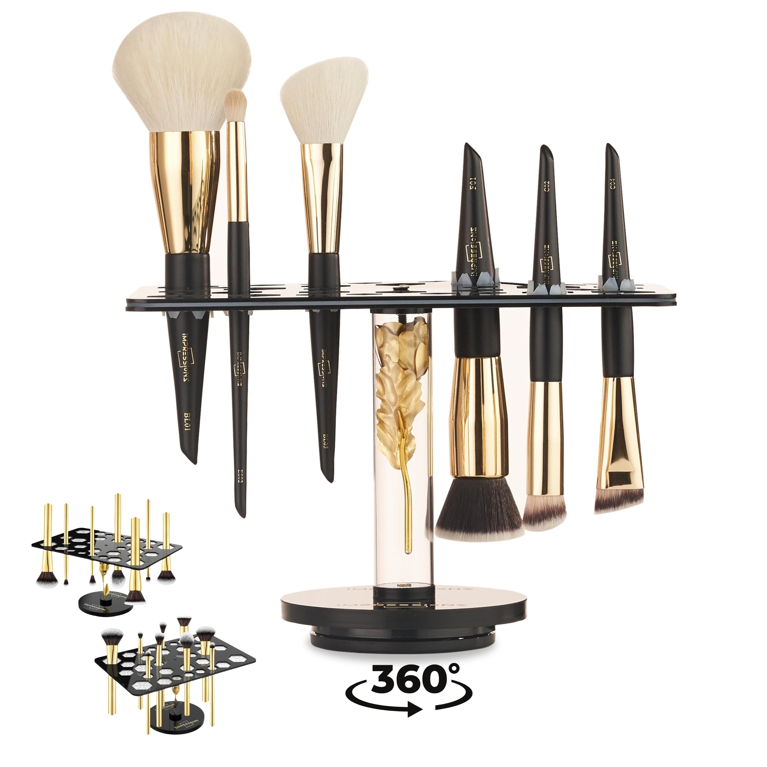 ImpressionZ 360° Rotating Makeup Brush Drying Rack 32 Slots | Acrylic Organizer | Space Saving | Durable Design