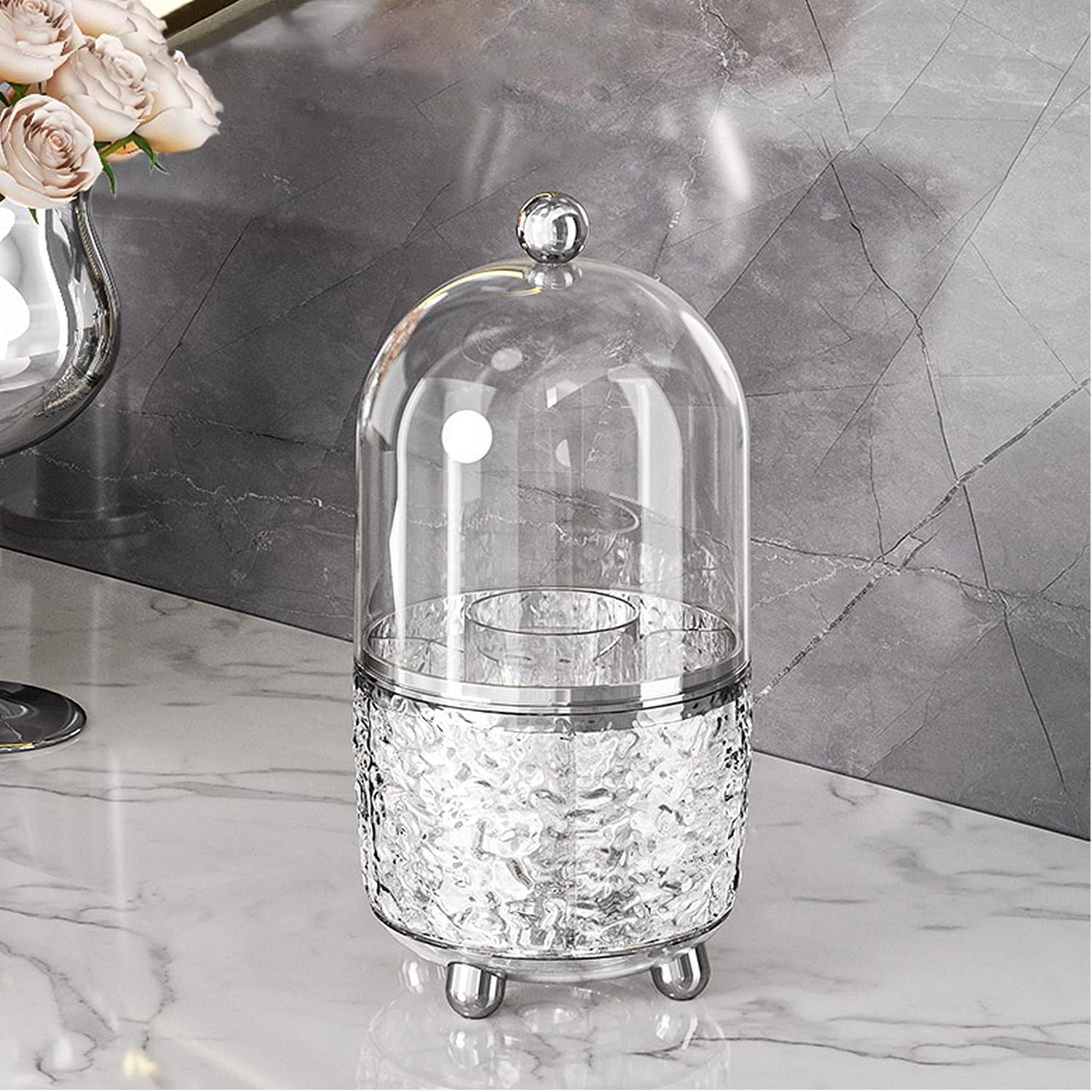 360 Rotating Makeup Brush Holder with Lid, Dustproof Storage for Bathroom (Clear)