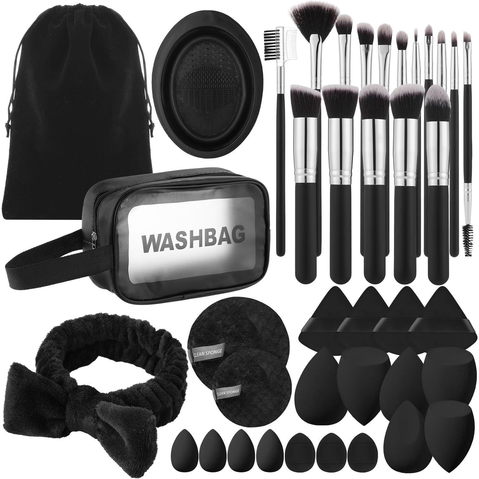 Professional 39-Piece Makeup Brush Set with Sponge & Storage Bag