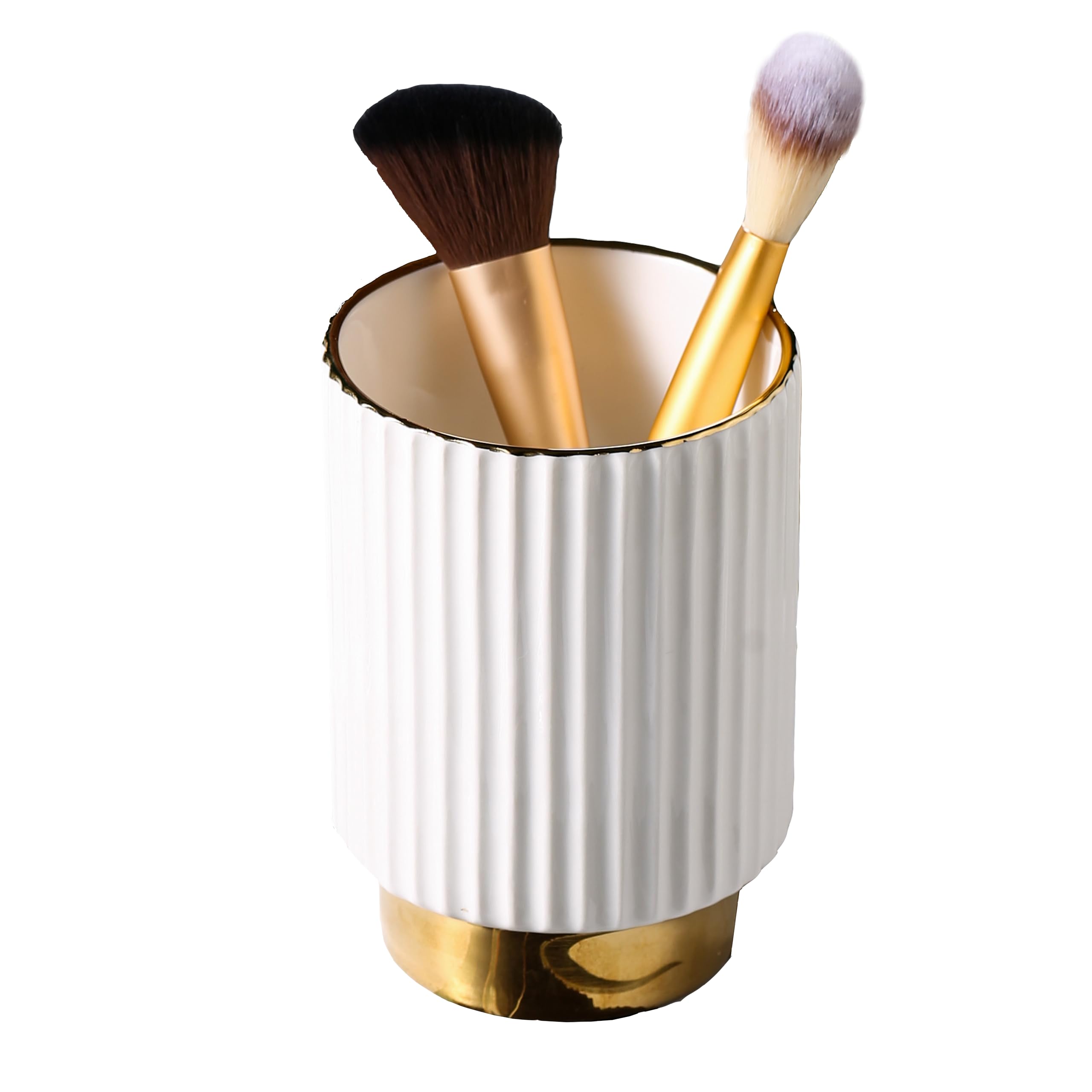 Modern White & Gold Makeup Brush Holder Organizer